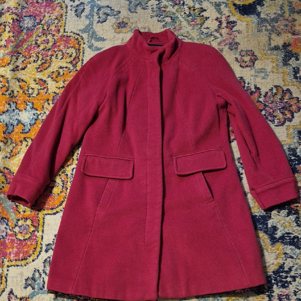 Lands' End Raspberry Wool Trench Coat